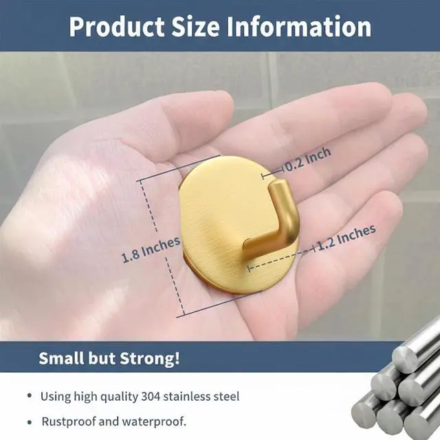 Alt view image 4 of 7 - Adhesive Hooks, Sticky Shower Hooks, Stick on Hooks Gold 4 Pcs