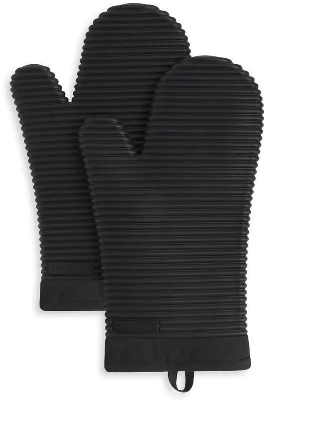 Main image of Ribbed Soft Silicone Oven Mitt 2-Pack Set, Matte Black, 7.5"x13"