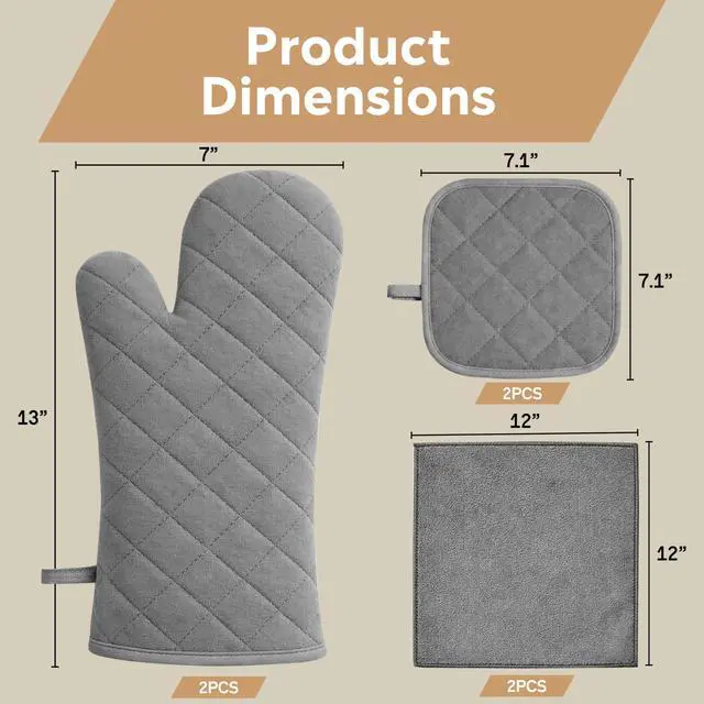 Alt view image 2 of 7 - Cotton Oven Mitts and Pot Holders Set, 6 Piece Kitchen Set