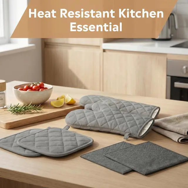 Alt view image 3 of 7 - Cotton Oven Mitts and Pot Holders Set, 6 Piece Kitchen Set