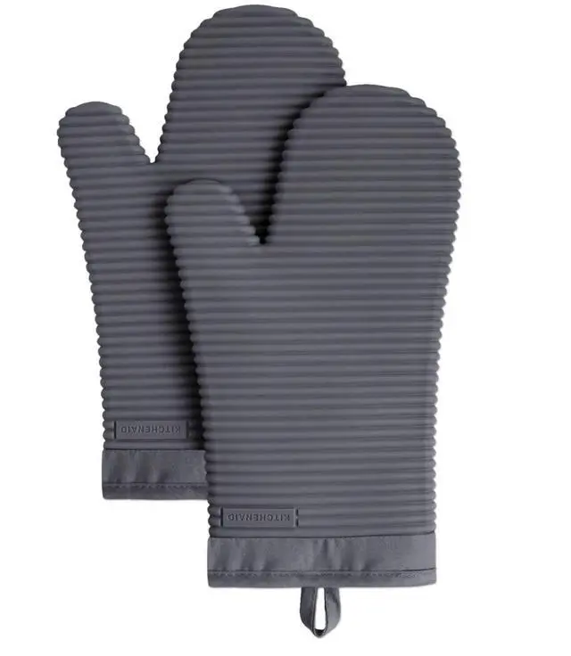 Main image of Ribbed Soft Silicone Oven Mitt 2-Pack Set, 7.5"x13", Charcoal Grey