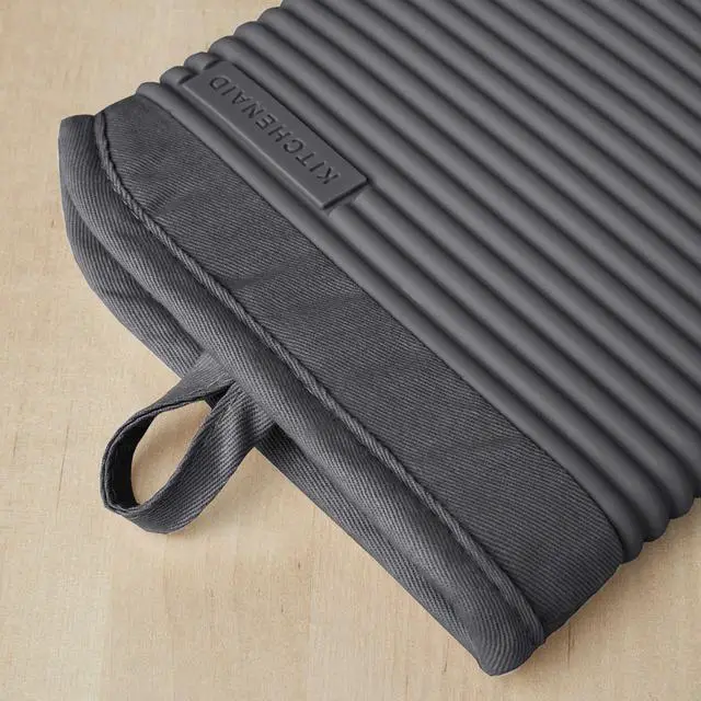 Alt view image 3 of 6 - Ribbed Soft Silicone Oven Mitt 2-Pack Set, 7.5"x13", Charcoal Grey