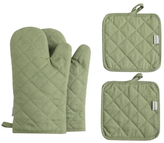 Main image of Oven Mitts and Pot Holders 4 pcs Set,High Heat Resistant 500 Degree Extra Thicken Long Kitchen Cotton Oven Glove for Cooking (12 Inch,Green)