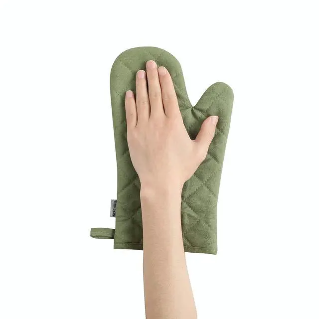 Alt view image 2 of 6 - Oven Mitts and Pot Holders 4 pcs Set,High Heat Resistant 500 Degree Extra Thicken Long Kitchen Cotton Oven Glove for Cooking (12 Inch,Green)