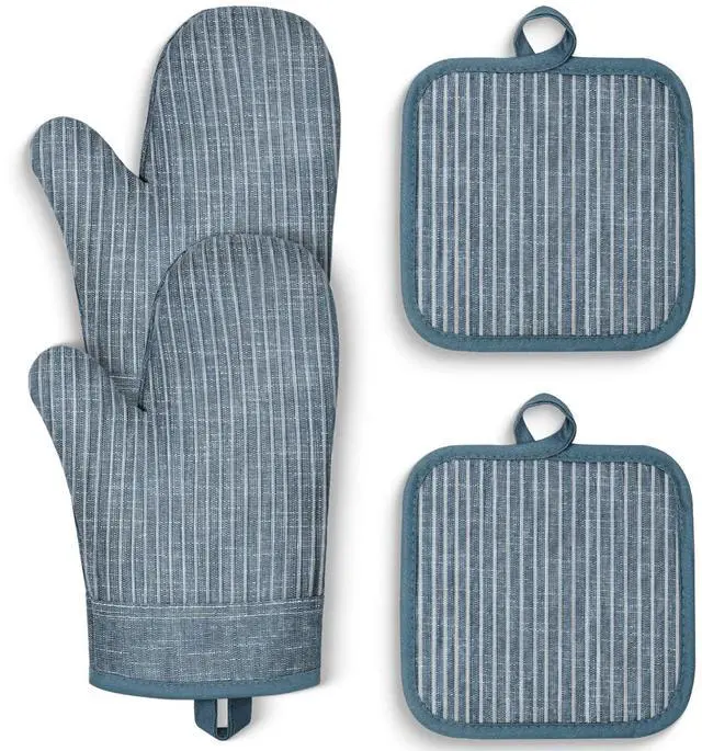 Main image of Oven Mitts and Pot Holders, Silicone Oven Gloves, 500 F Heat Resistant Oven Mitts Sets, Non-Slip Silicone Textured Grip, Blue
