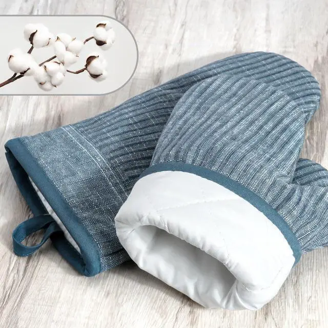Alt view image 3 of 7 - Oven Mitts and Pot Holders, Silicone Oven Gloves, 500 F Heat Resistant Oven Mitts Sets, Non-Slip Silicone Textured Grip, Blue