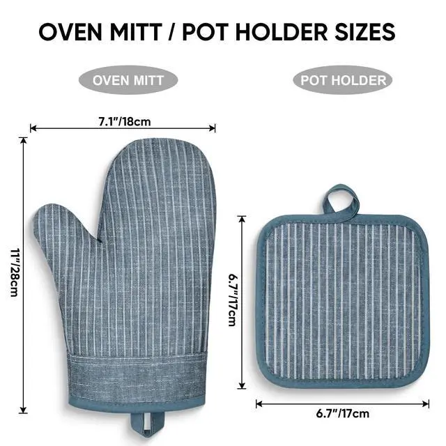 Alt view image 7 of 7 - Oven Mitts and Pot Holders, Silicone Oven Gloves, 500 F Heat Resistant Oven Mitts Sets, Non-Slip Silicone Textured Grip, Blue