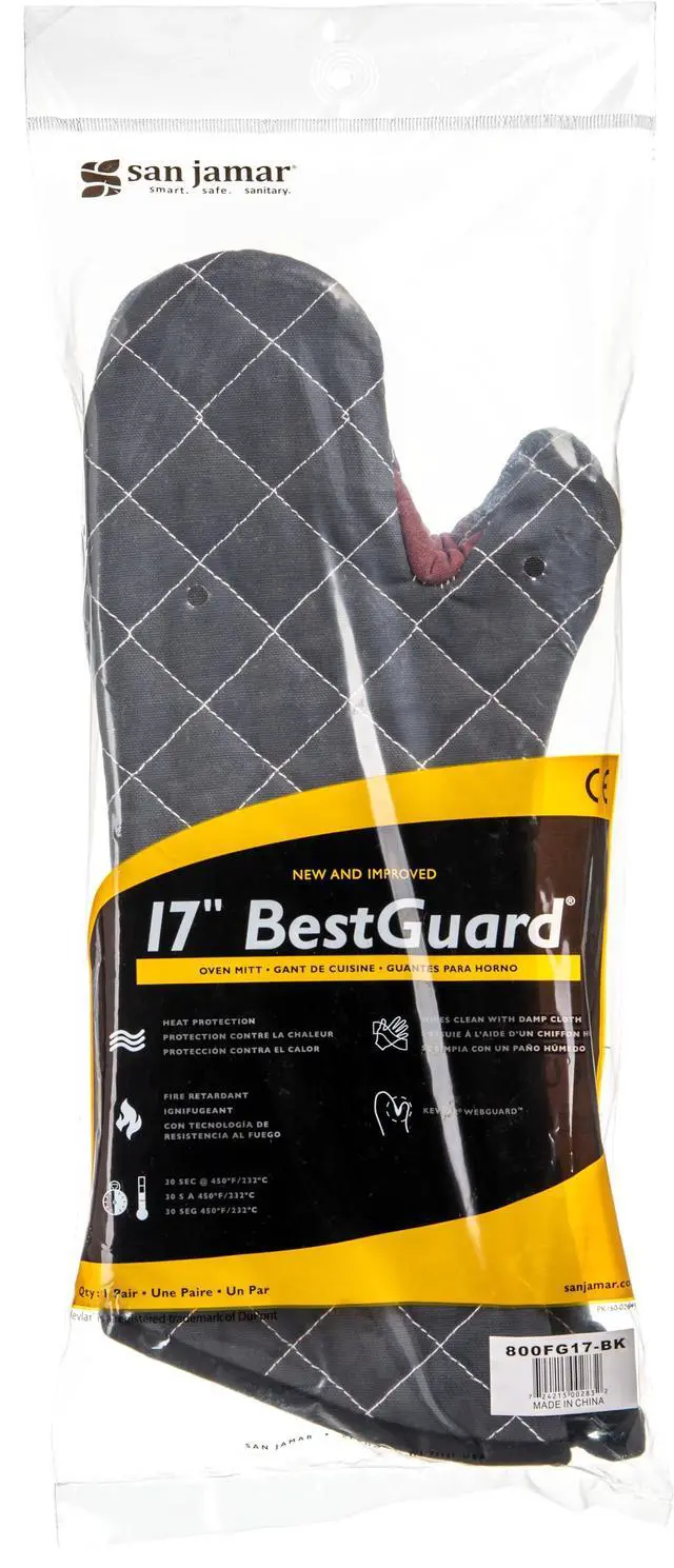Alt view image 2 of 6 - San Jamar Bestguard Oven Mitt with Reinforced Webguard Plus, Cotton, 17 Inches, Black