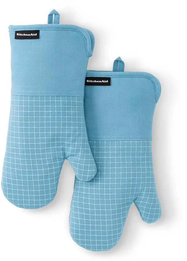Main image of Gourmet Series Gridlines Oven Mitts 2-Pack Set, Heat Resistant up to 600°F, Soft Silicone Grip, Magnetic Cuff, Blue Velvet, 7"x14"