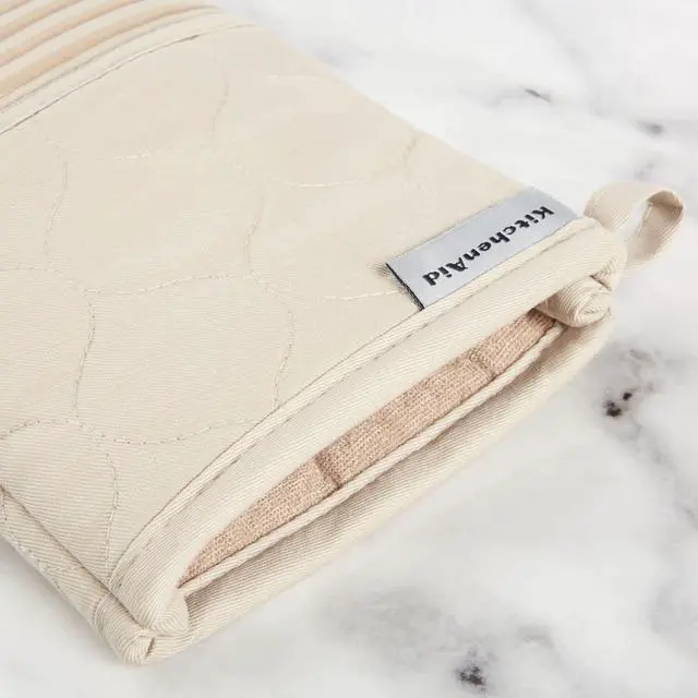 Alt view image 7 of 7 - Quilted Cotton Terry Cloth Oven Mitt, Pot Holder, Kitchen Towel 4-Pack Set, Heat Resistant, Silicone Grip, 16"x26", 7"x13" & 7"x10", Milkshake Tan