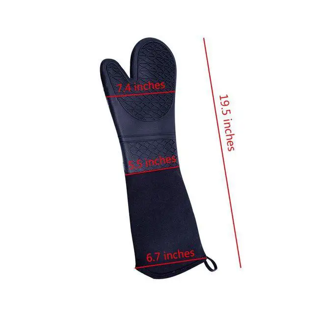Alt view image 2 of 7 - Extra Long Silicone Oven Mitts Heavy Duty Commercial Grade Oven Mitts Heat Resistant BBQ Gloves with Quilted Cotton Lining 2 Pack
