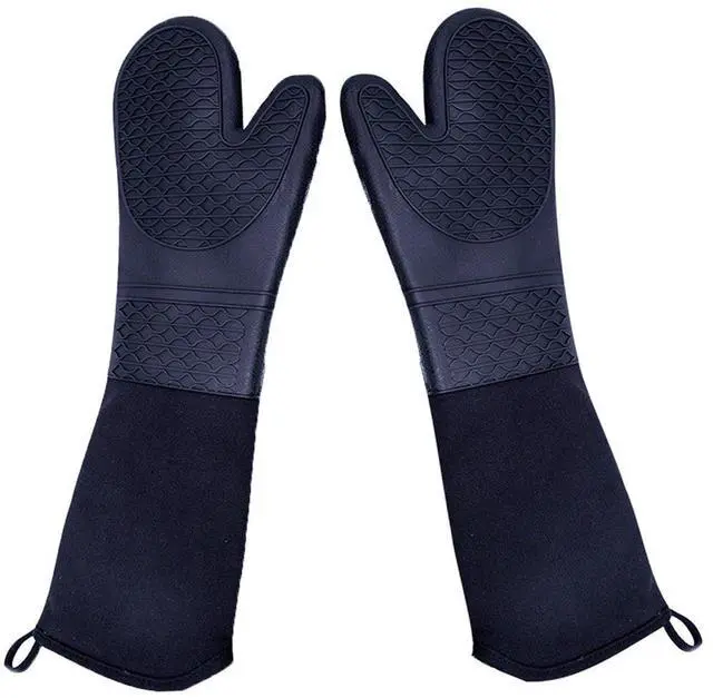 Main image of Extra Long Silicone Oven Mitts Heavy Duty Commercial Grade Oven Mitts Heat Resistant BBQ Gloves with Quilted Cotton Lining 2 Pack