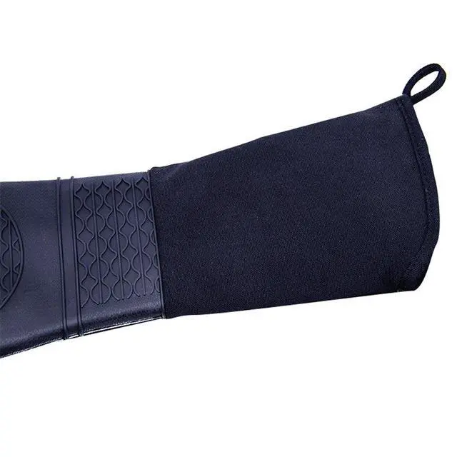 Alt view image 6 of 7 - Extra Long Silicone Oven Mitts Heavy Duty Commercial Grade Oven Mitts Heat Resistant BBQ Gloves with Quilted Cotton Lining 2 Pack