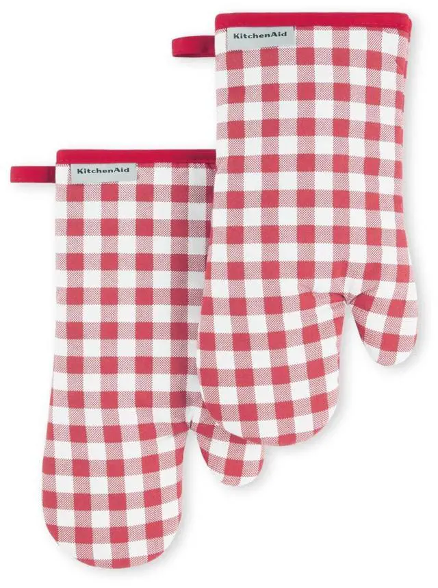 Main image of Gingham Oven Mitt 2-Pack Set, Passion Red, 7"x13"