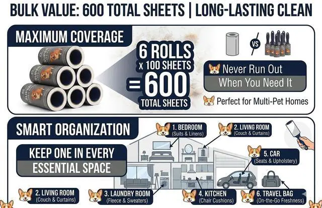 Alt view image 6 of 7 - Extra Sticky Lint Roller, 6-Pack 600 Sheets, Pet Hair