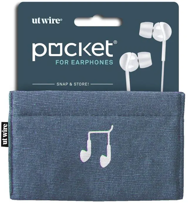 Main image of Pocket Snap & Store Earphone Case Pouch, Slate Blue with Solid Grey Interior