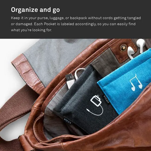 Alt view image 4 of 5 - Pocket Snap & Store Earphone Case Pouch, Slate Blue with Solid Grey Interior