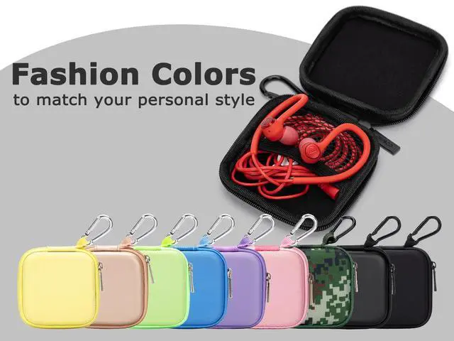 Alt view image 5 of 7 - Mini-Portable Hard Shell Square Earbuds Case for Apple EarPods/Samsung Galaxy Wired/Wireless Earbuds, Cell Phone Accessories Organizer with Carabiner for Earphones