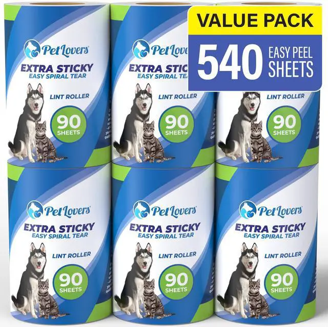 Main image of Extra Sticky Lint Roller 6 Pack of Refills Only - No Handle Included - 90 Sheets Per Refill 540 Sheets Total