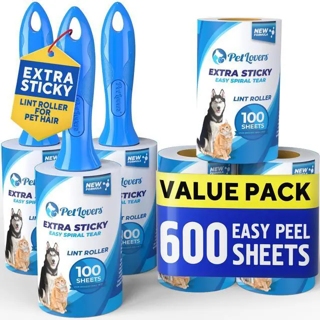 Main image of Extra Sticky Lint Roller Mega Value Set 600 Sheets for Pet Hair Removal, Dog and Cat Lint Remover 6 Pack