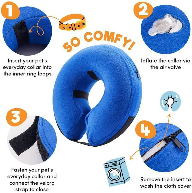 Alt view image 2 of 6 - Inflatable Dog Cone Collar Alternative After Surgery Large, Blue