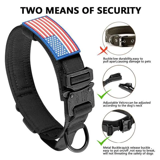 Alt view image 5 of 6 - Tactical Dog Collar, Adjustable Military Training Nylon Dog Collar with Control Handle and Heavy Metal Buckle for Medium and Large Dogs, with Patches and Airtags Case (L, Black)