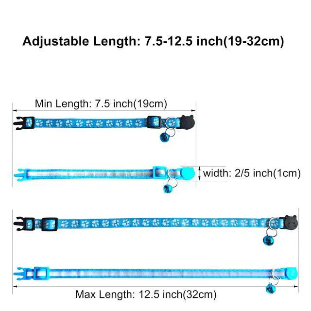 Alt view image 2 of 5 - 2 Pack Breakaway Cat Collars with Bells, Reflective Design and Claw Print Design, Safety Buckle Kitten Collars Adjustable from 7.5 to 12.5 Inches (Sky Blue)