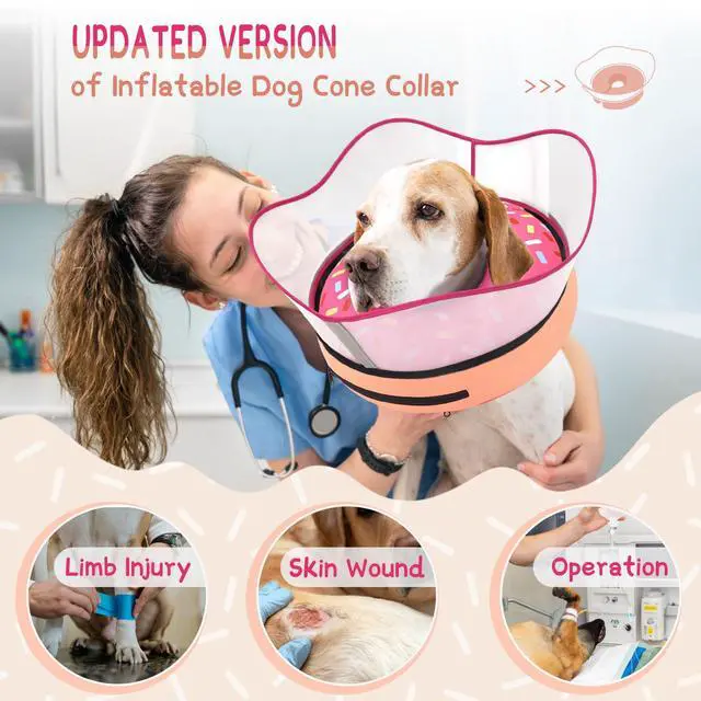 Alt view image 2 of 7 - Raised Inflatable Dog Cone Collar to Stop Licking, Soft Dog Cone Alternative After Surgery, Doggie Neck Donut Collar for Small Medium Large Dogs