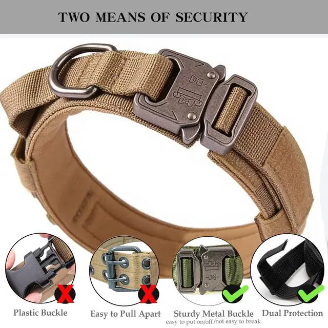 Alt view image 3 of 6 - Tactical Dog Collar Adjustable Military Nylon Dog Collar with Control Handle and Heavy Duty Metal Buckle for Medium and Large Dogs (Brown,L)