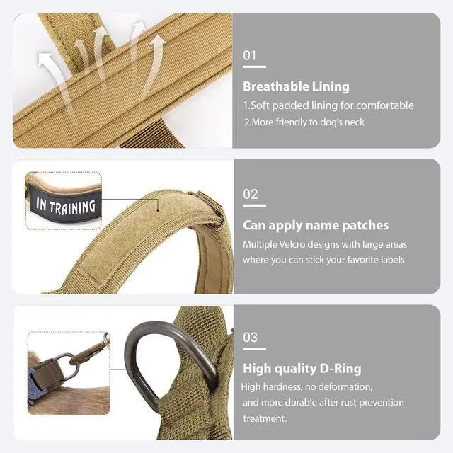 Alt view image 5 of 6 - Tactical Dog Collar Adjustable Military Nylon Dog Collar with Control Handle and Heavy Duty Metal Buckle for Medium and Large Dogs (Brown,L)