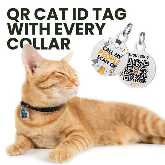 Alt view image 3 of 7 - Cat Collar with Bell Kitten Rolled Leather Collars Safety QR ID Name Tag (Smoke Grey)