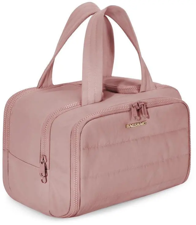Main image of Travel Toiletry Bag, Lightweight Large Wide-open Travel Bag for Women, Puffy Cosmetic Makeup Bag Organizer with Handle for Accessories,Essentials, Toiletries, Dark Pink