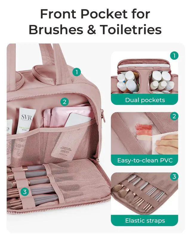 Alt view image 2 of 7 - Travel Toiletry Bag, Lightweight Large Wide-open Travel Bag for Women, Puffy Cosmetic Makeup Bag Organizer with Handle for Accessories,Essentials, Toiletries, Dark Pink