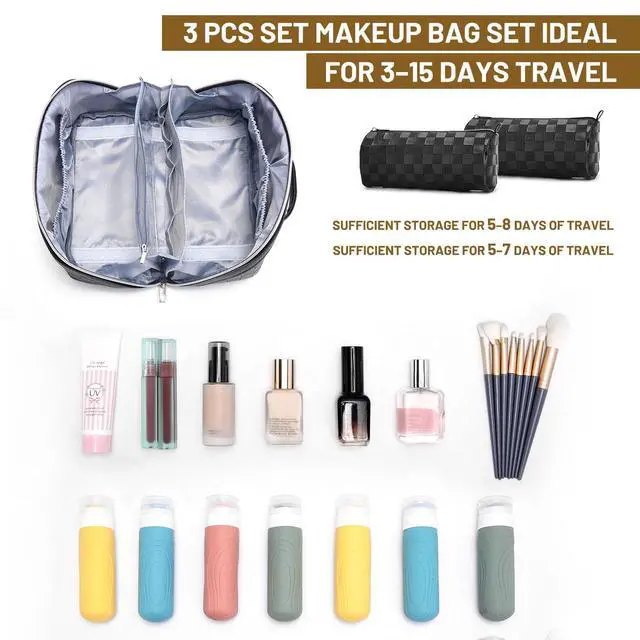 Alt view image 4 of 6 - Travel Makeup Bag Organizer: 180°Open-Flat 3 Pcs Make up Bags Set
