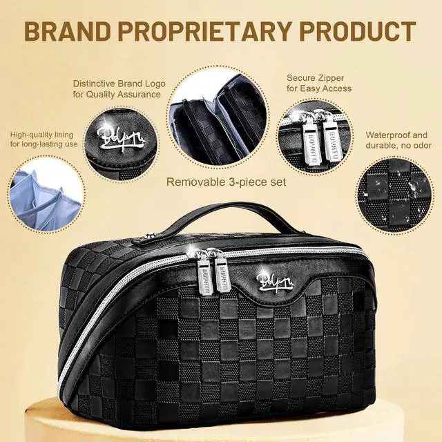 Alt view image 3 of 6 - Travel Makeup Bag Organizer: 180°Open-Flat 3 Pcs Make up Bags Set