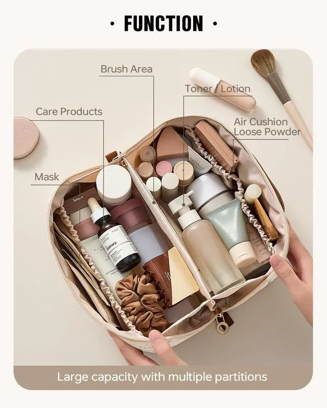 Alt view image 2 of 7 - Travel Makeup Bag, Floral Cosmetic Bag for Women, Beige, Medium