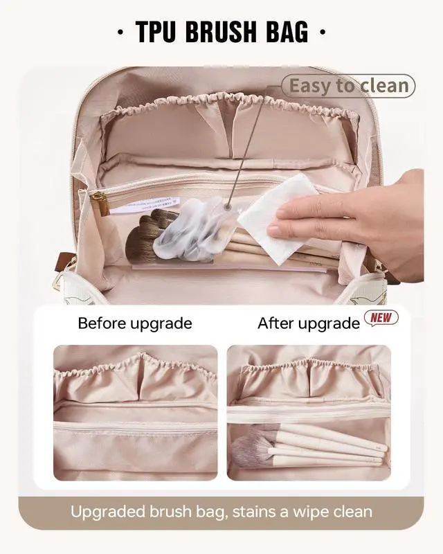 Alt view image 3 of 7 - Travel Makeup Bag, Floral Cosmetic Bag for Women, Beige, Medium