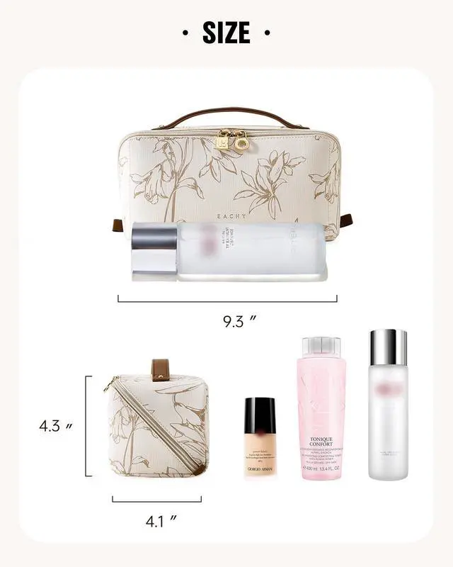 Alt view image 6 of 7 - Travel Makeup Bag, Floral Cosmetic Bag for Women, Beige, Medium