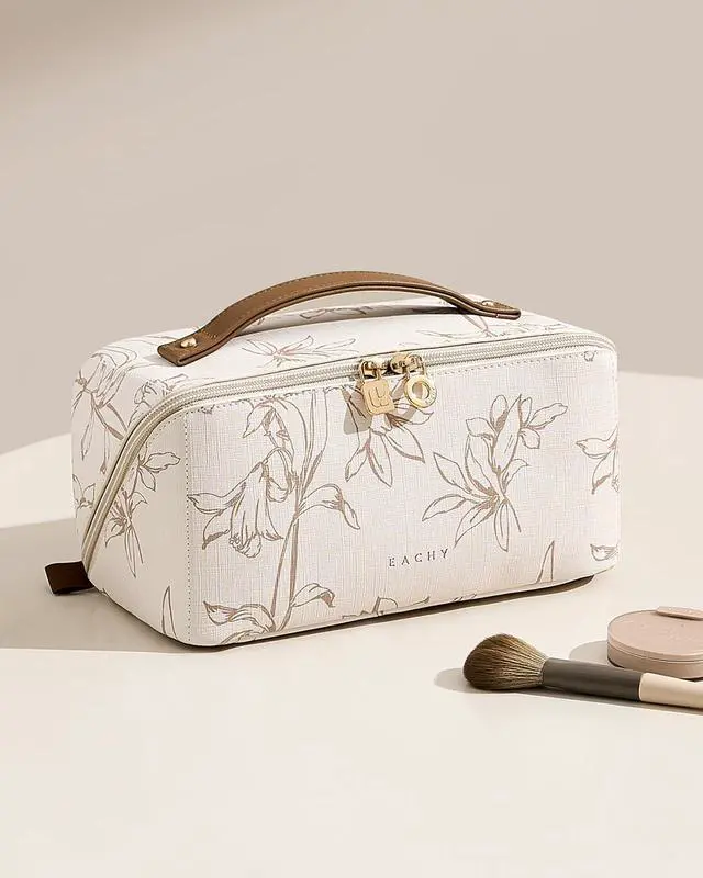 Alt view image 7 of 7 - Travel Makeup Bag, Floral Cosmetic Bag for Women, Beige, Medium