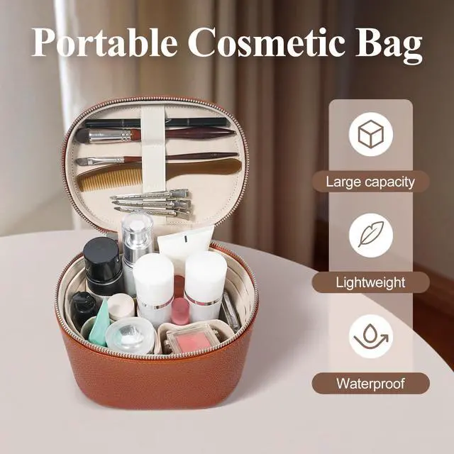 Alt view image 4 of 6 - Makeup Bag, Travel Make up Case with Compartments and Handle, Portable Cosmetic Organizer Bags,Toiletry Bag for Women