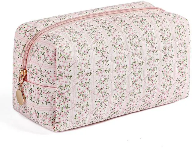 Main image of Makeup Bag Travel Cosmetic Bag for Women Girls, Zipper Make Up Pouch, Floral Flowers Toiletry Organizer Makeup, Portable Storage Cosmetic Travel Cloth Bag (Pink)