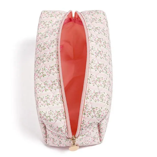Alt view image 2 of 7 - Makeup Bag Travel Cosmetic Bag for Women Girls, Zipper Make Up Pouch, Floral Flowers Toiletry Organizer Makeup, Portable Storage Cosmetic Travel Cloth Bag (Pink)