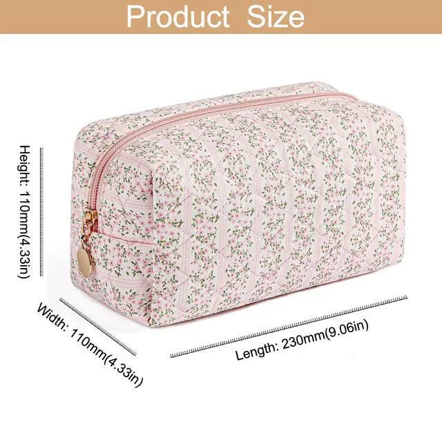 Alt view image 3 of 7 - Makeup Bag Travel Cosmetic Bag for Women Girls, Zipper Make Up Pouch, Floral Flowers Toiletry Organizer Makeup, Portable Storage Cosmetic Travel Cloth Bag (Pink)