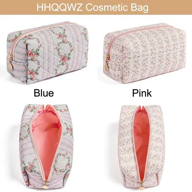 Alt view image 5 of 7 - Makeup Bag Travel Cosmetic Bag for Women Girls, Zipper Make Up Pouch, Floral Flowers Toiletry Organizer Makeup, Portable Storage Cosmetic Travel Cloth Bag (Pink)