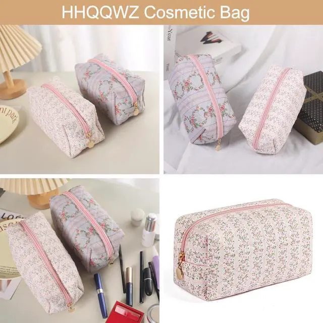 Alt view image 4 of 7 - Makeup Bag Travel Cosmetic Bag for Women Girls, Zipper Make Up Pouch, Floral Flowers Toiletry Organizer Makeup, Portable Storage Cosmetic Travel Cloth Bag (Pink)