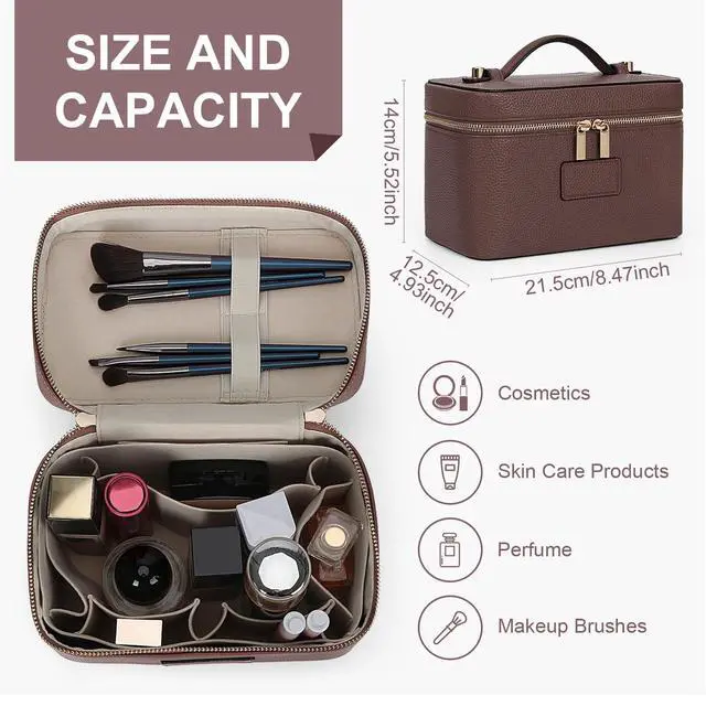 Alt view image 3 of 7 - Makeup Bag Vanity Case for Women Leather Cosmetic Bag Travel Toiletry Bags Portable Makeup Organizer Case