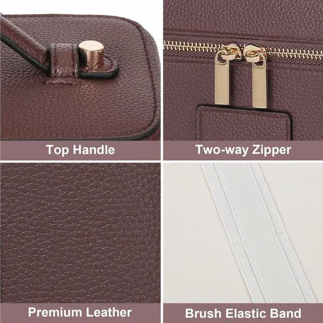 Alt view image 4 of 7 - Makeup Bag Vanity Case for Women Leather Cosmetic Bag Travel Toiletry Bags Portable Makeup Organizer Case