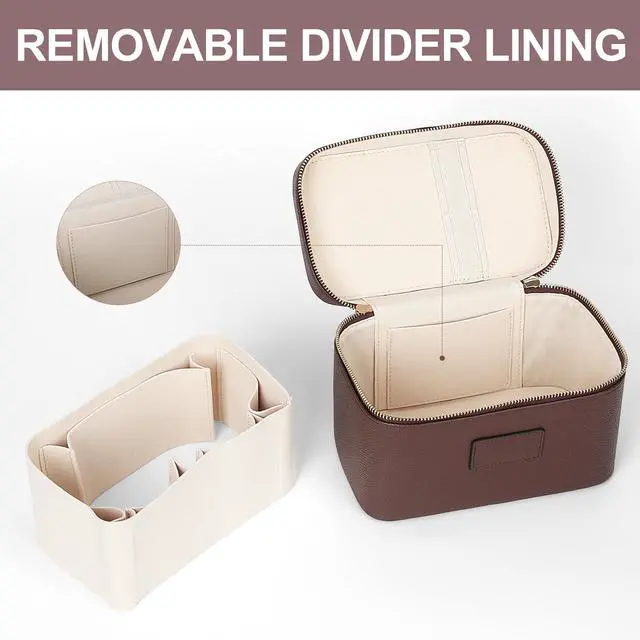 Alt view image 5 of 7 - Makeup Bag Vanity Case for Women Leather Cosmetic Bag Travel Toiletry Bags Portable Makeup Organizer Case