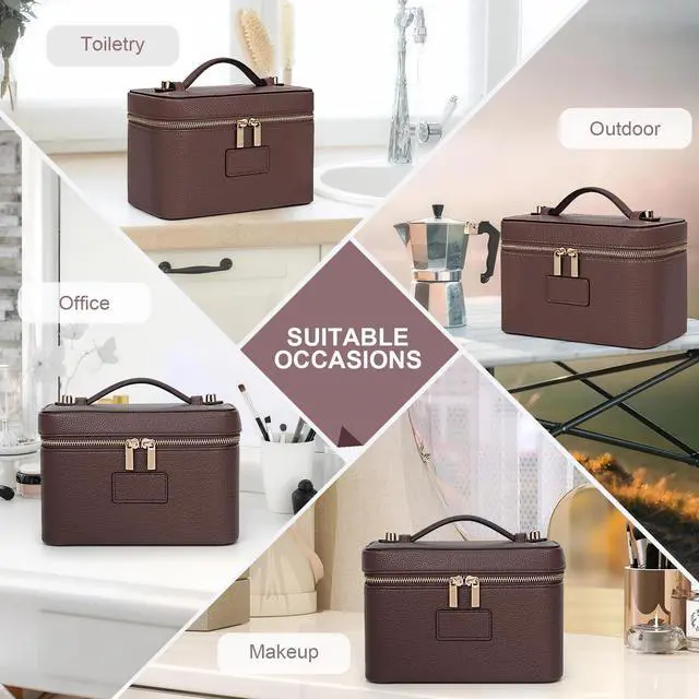 Alt view image 6 of 7 - Makeup Bag Vanity Case for Women Leather Cosmetic Bag Travel Toiletry Bags Portable Makeup Organizer Case
