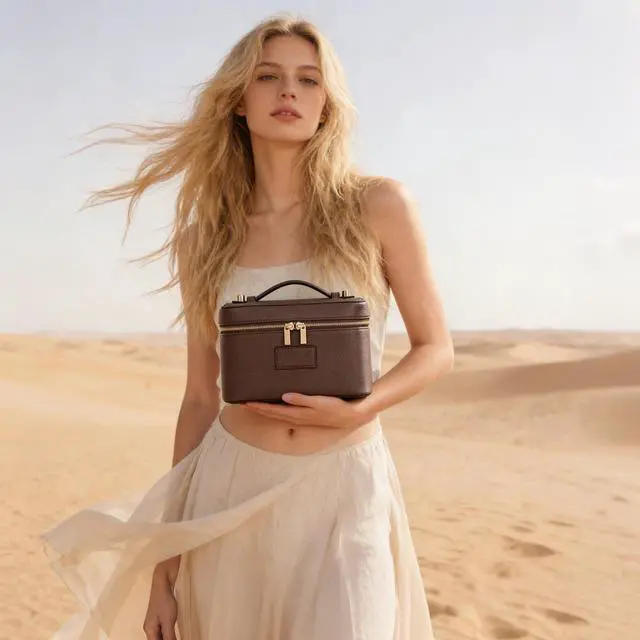 Alt view image 7 of 7 - Makeup Bag Vanity Case for Women Leather Cosmetic Bag Travel Toiletry Bags Portable Makeup Organizer Case